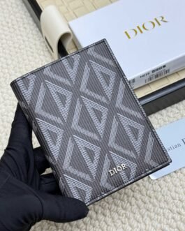 Porte-cartes vertical Dior en toile CD Diamond noir et gris