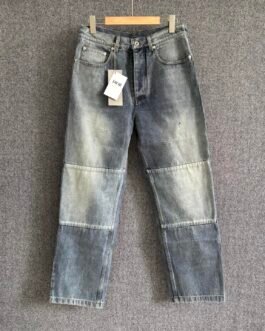 Jean Regular Dior en Sergé de Coton Bleu à Patchwork