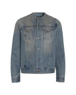 Veste en Denim sans Col Prada à Logo Triangle