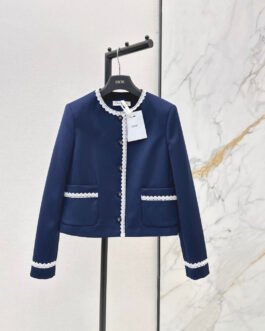 Veste Courte Dior en Laine et Soie avec Dentelle Écrue