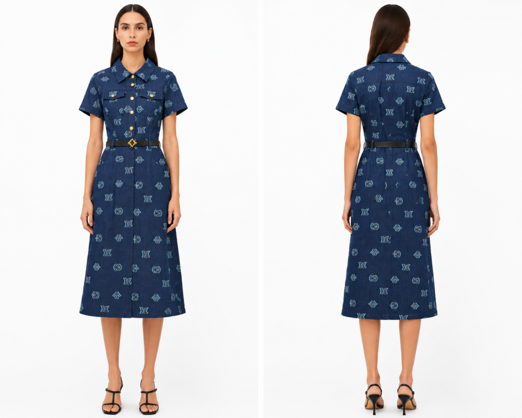 Louis Vuitton – Robe Chemise Denim Monogramme Femme Bleu Marine
