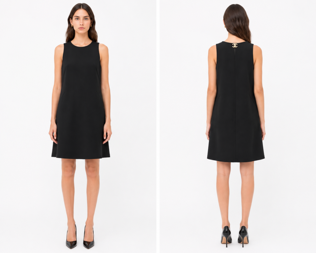 CHANEL – Robe Courte Sans Manches Noir Élégance Intemporelle