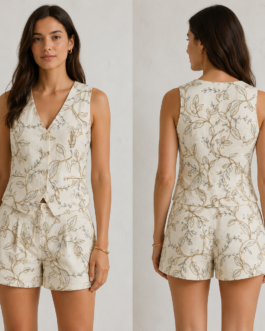 Saint Laurent Ensemble Brodé Femme Gilet et Short