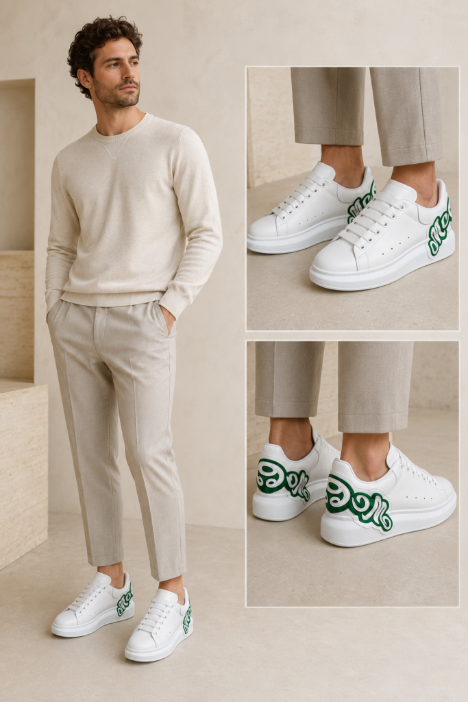 Baskets Alexander McQueen Oversized Graffiti en cuir blanc et vert