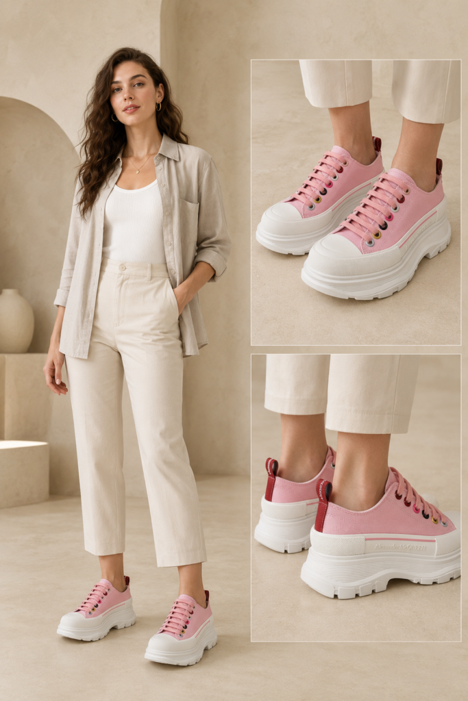 Baskets Alexander McQueen Tread Slick Low-Top roses à œillets