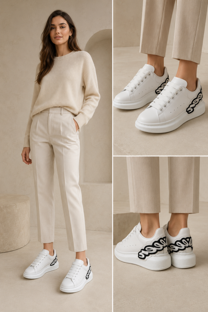 Baskets Alexander McQueen Oversized Graffiti en cuir blanc et noir