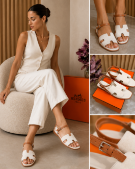Sandales Hermès Santorini en Daim Écru – Femme