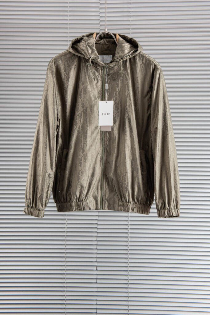 Dior Veste Oblique beige à capuche en toile technique