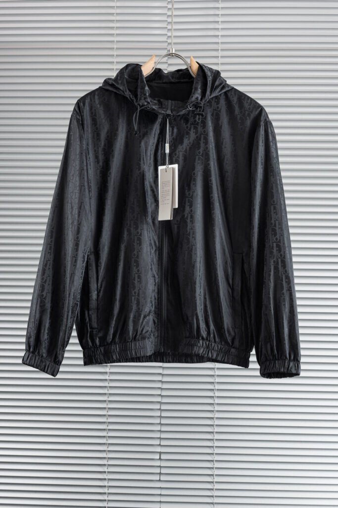 Dior Veste Oblique noire à capuche en toile technique