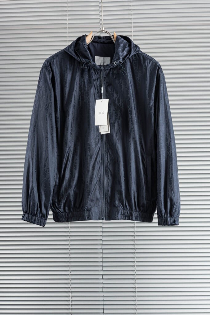Dior Veste Oblique bleu marine à capuche en toile technique
