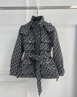 Dior Veste ceinturée Oblique noir et écru à poches cargo