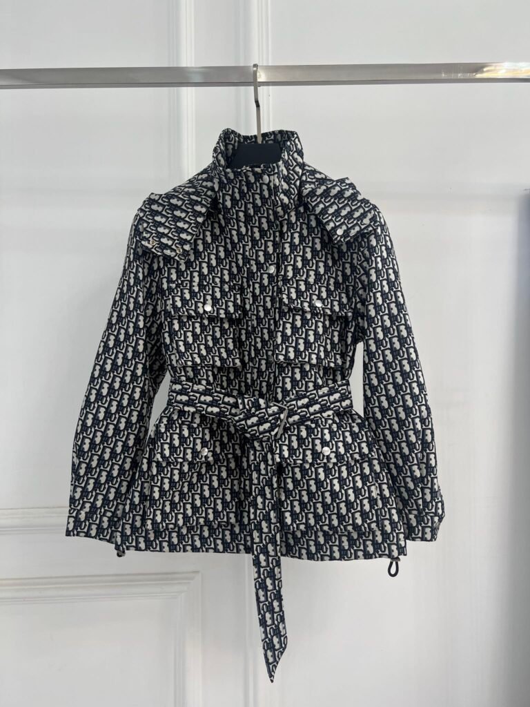 Dior Veste ceinturée Oblique noir et écru à poches cargo