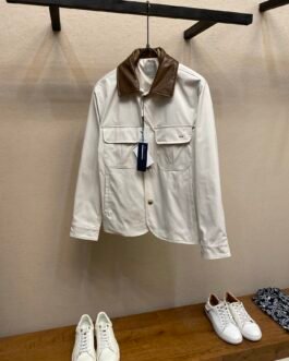 Dior Blouson en gabardine beige à col en cuir contrastant