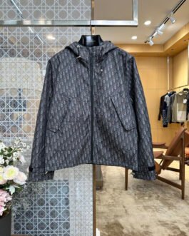 Dior Coupe-vent Oblique noir à capuche en toile technique