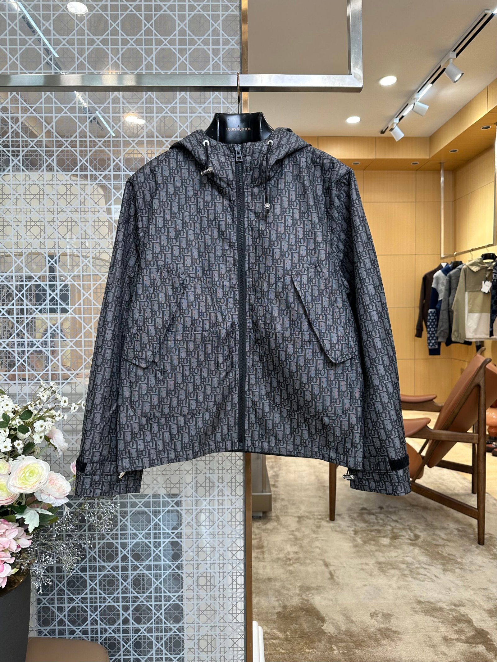 Dior Coupe-vent Oblique noir à capuche en toile technique