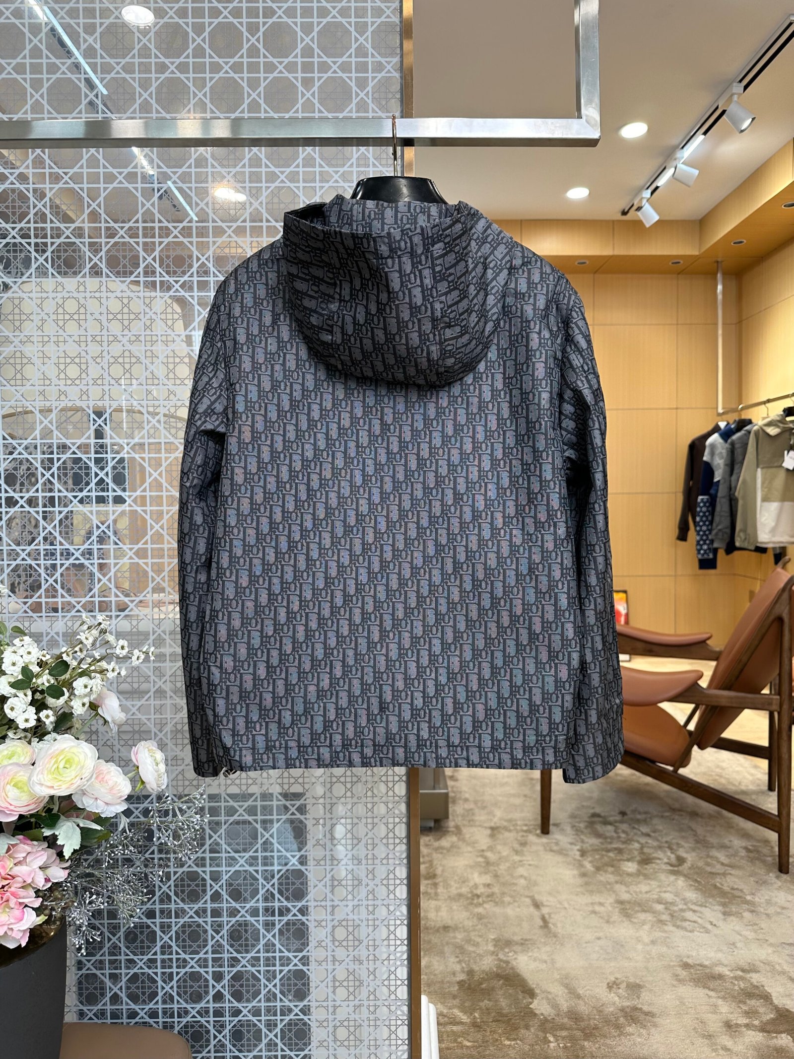 Dior Coupe-vent Oblique noir à capuche en toile technique
