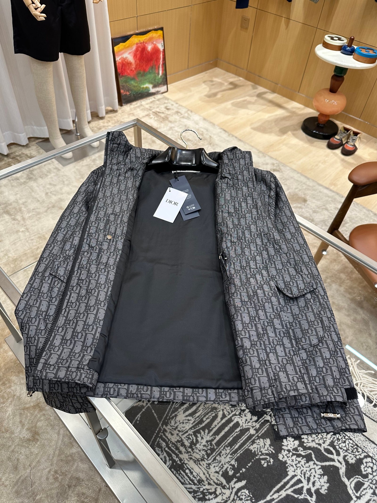 Dior Coupe-vent Oblique noir à capuche en toile technique