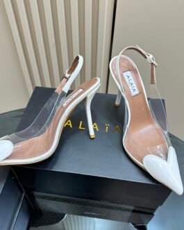 Alaïa Le Cœur Slingbacks in Patent Leather à talons – Blanc 3