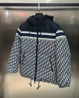 Dior veste à capuche jacquard bleu marine et blanc