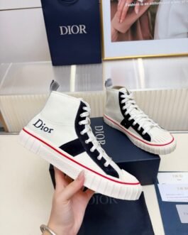 Dior B23 Baskets montantes blanc et noir à bordure rouge