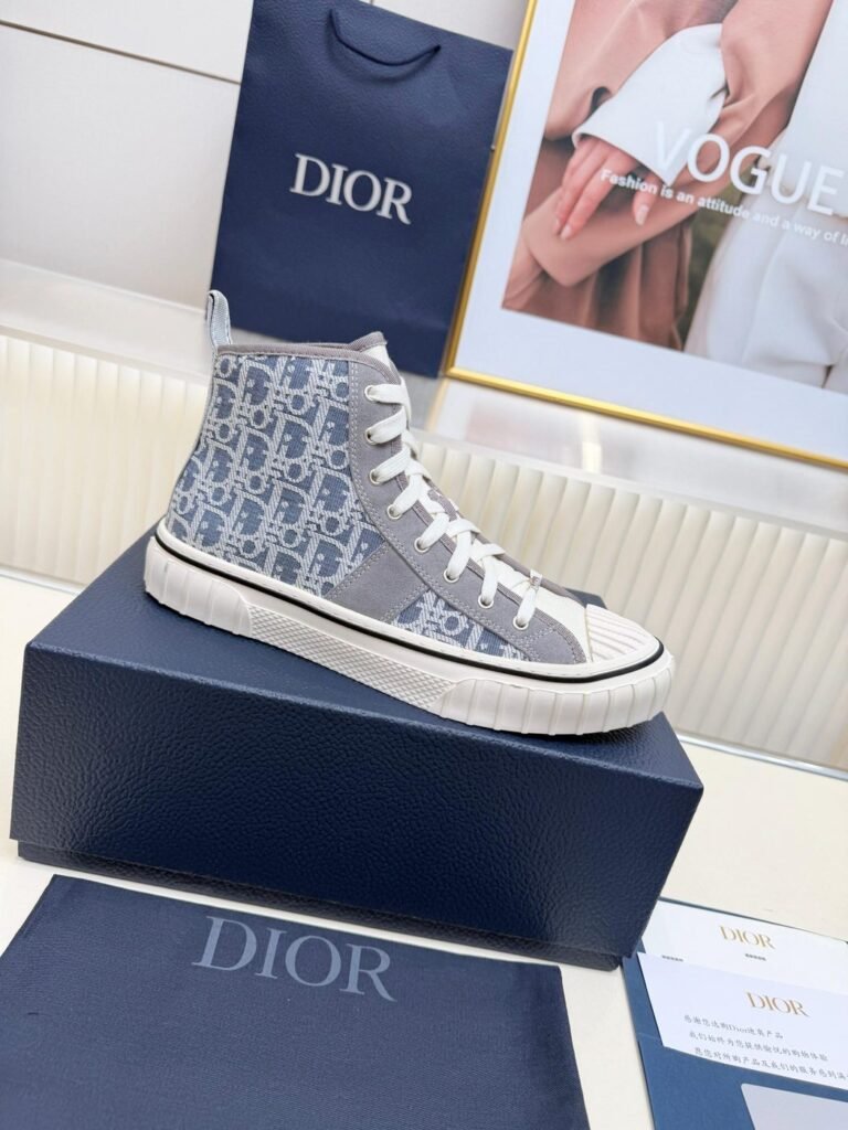 Dior B23 Baskets montantes Oblique gris et blanc