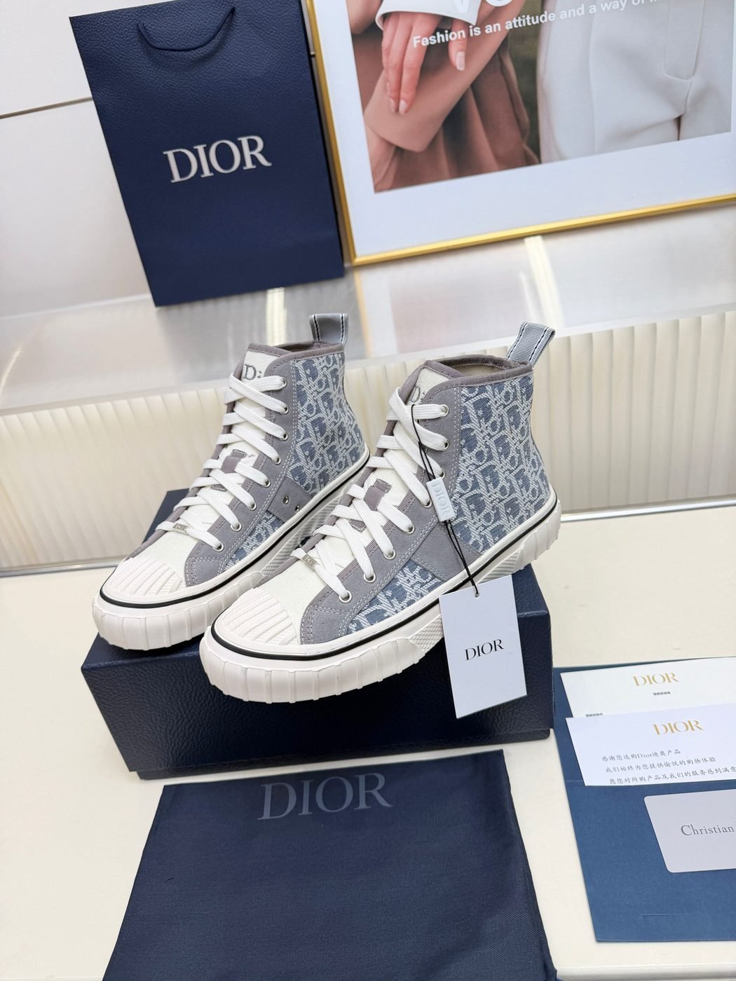 Dior B23 Baskets montantes Oblique gris et blanc