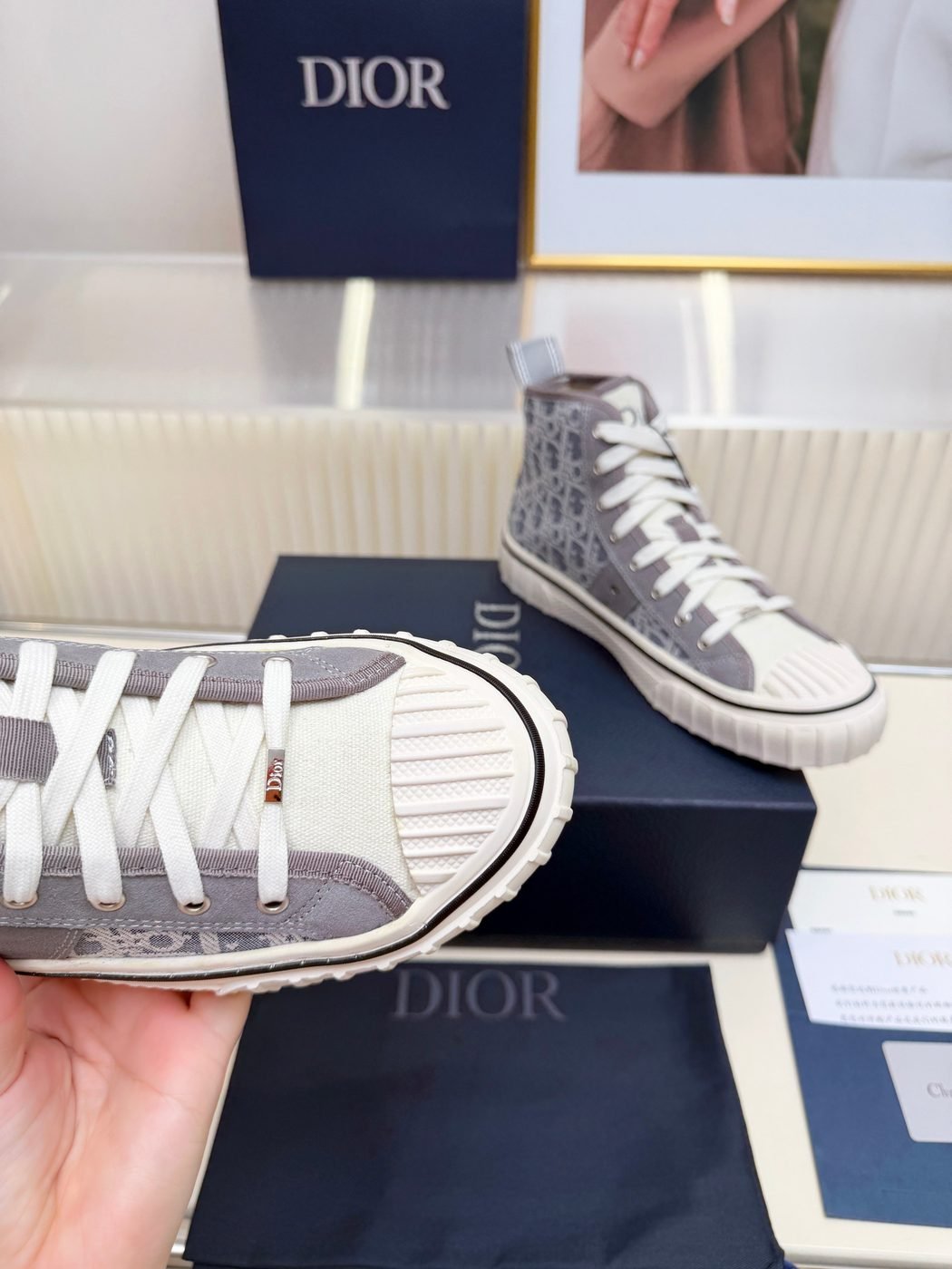 Dior B23 Baskets montantes Oblique gris et blanc