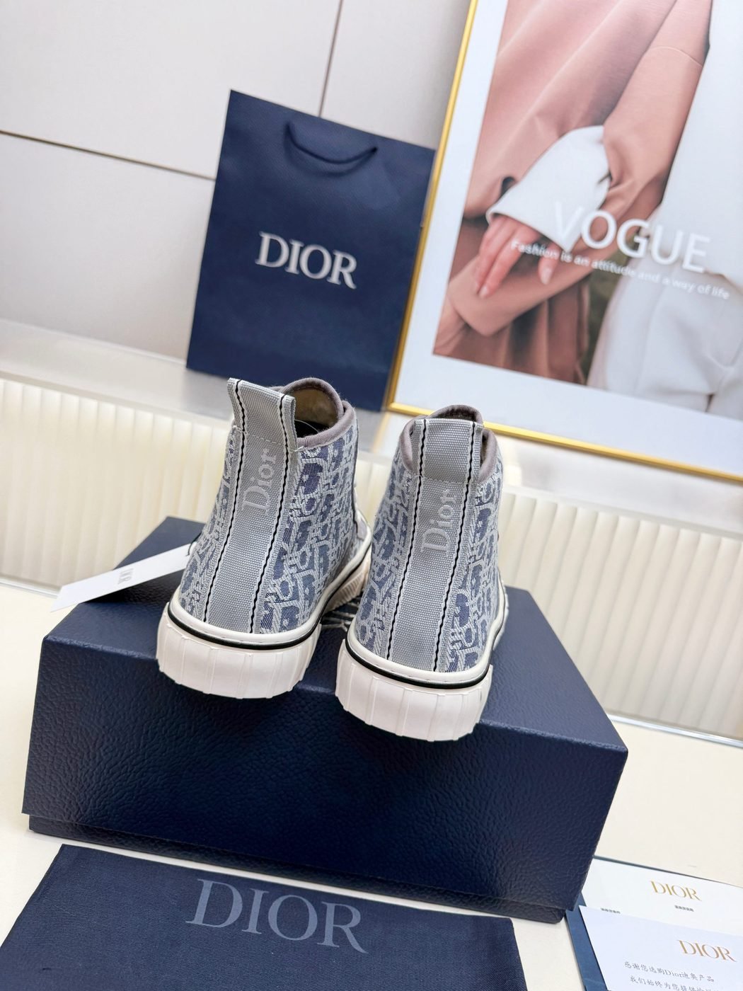 Dior B23 Baskets montantes Oblique gris et blanc