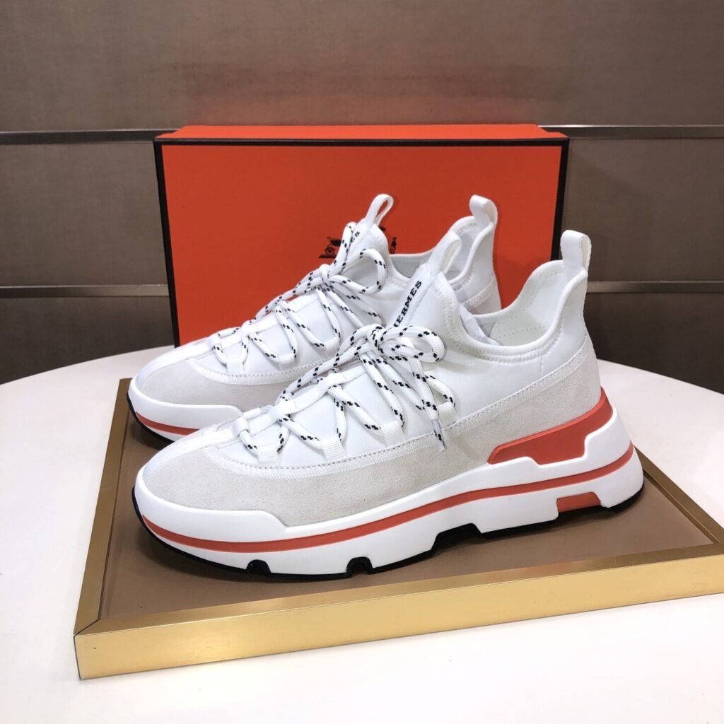 Hermès Baskets Bouncing blanc et rouge
