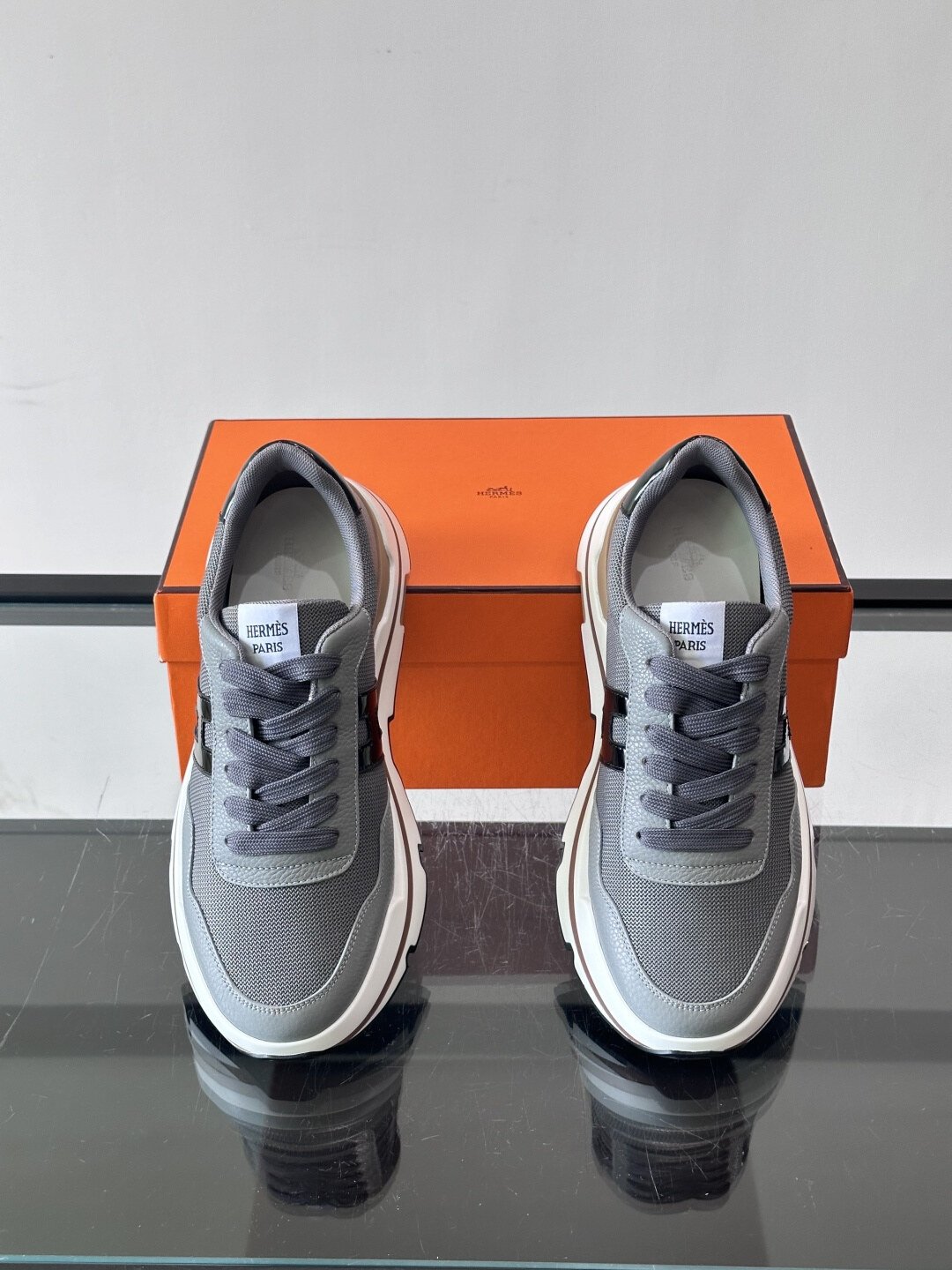 Hermès Baskets Bouncing gris et bleu