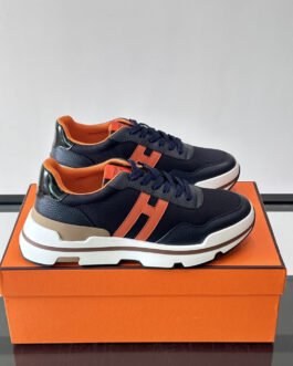 Hermès Baskets Bouncing bleu et orange