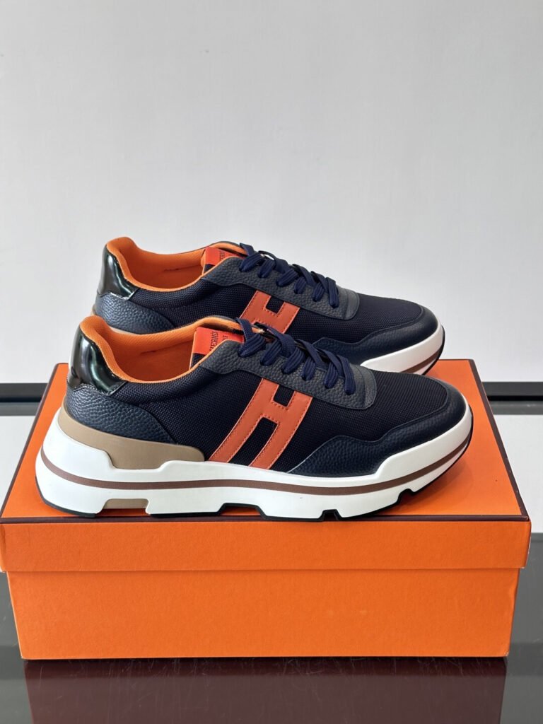 Hermès Baskets Bouncing bleu et orange