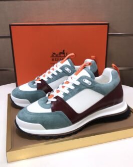 Hermès Baskets Bouncing bleu, vert et bordeaux