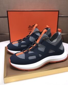 Hermès Baskets Bouncing bleu, gris et orange