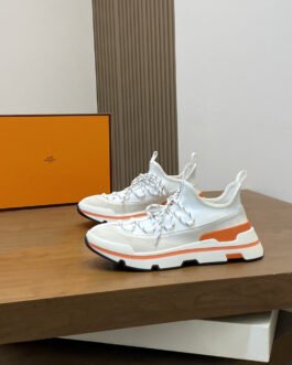 Hermès Baskets Bouncing blanc et orange