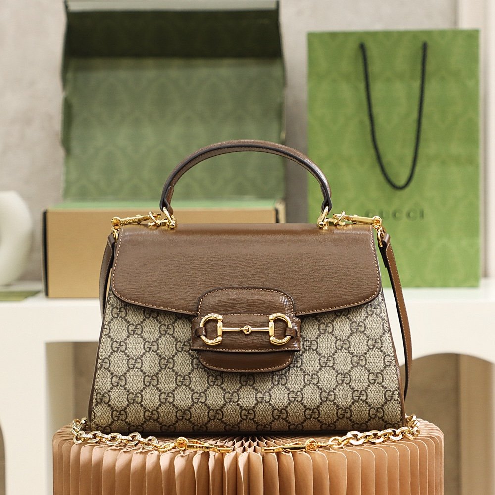 Gucci Horsebit 1955 sac à main GG beige et marron