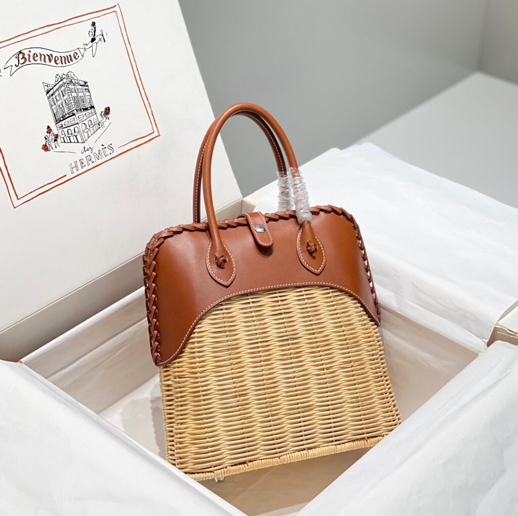Hermès sac panier tressé à anses camel