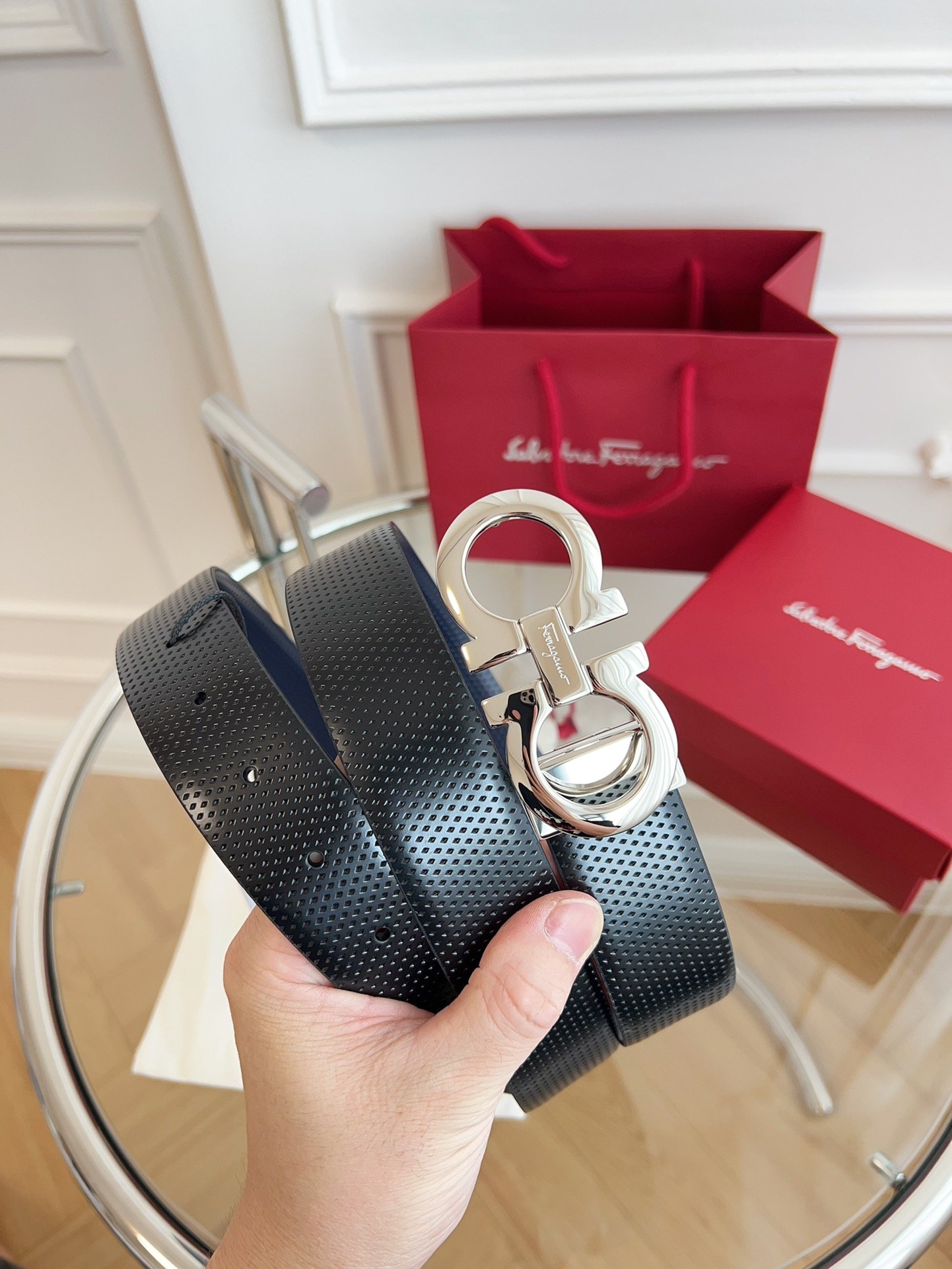 Ferragamo ceinture Gancini réversible à micro-motif