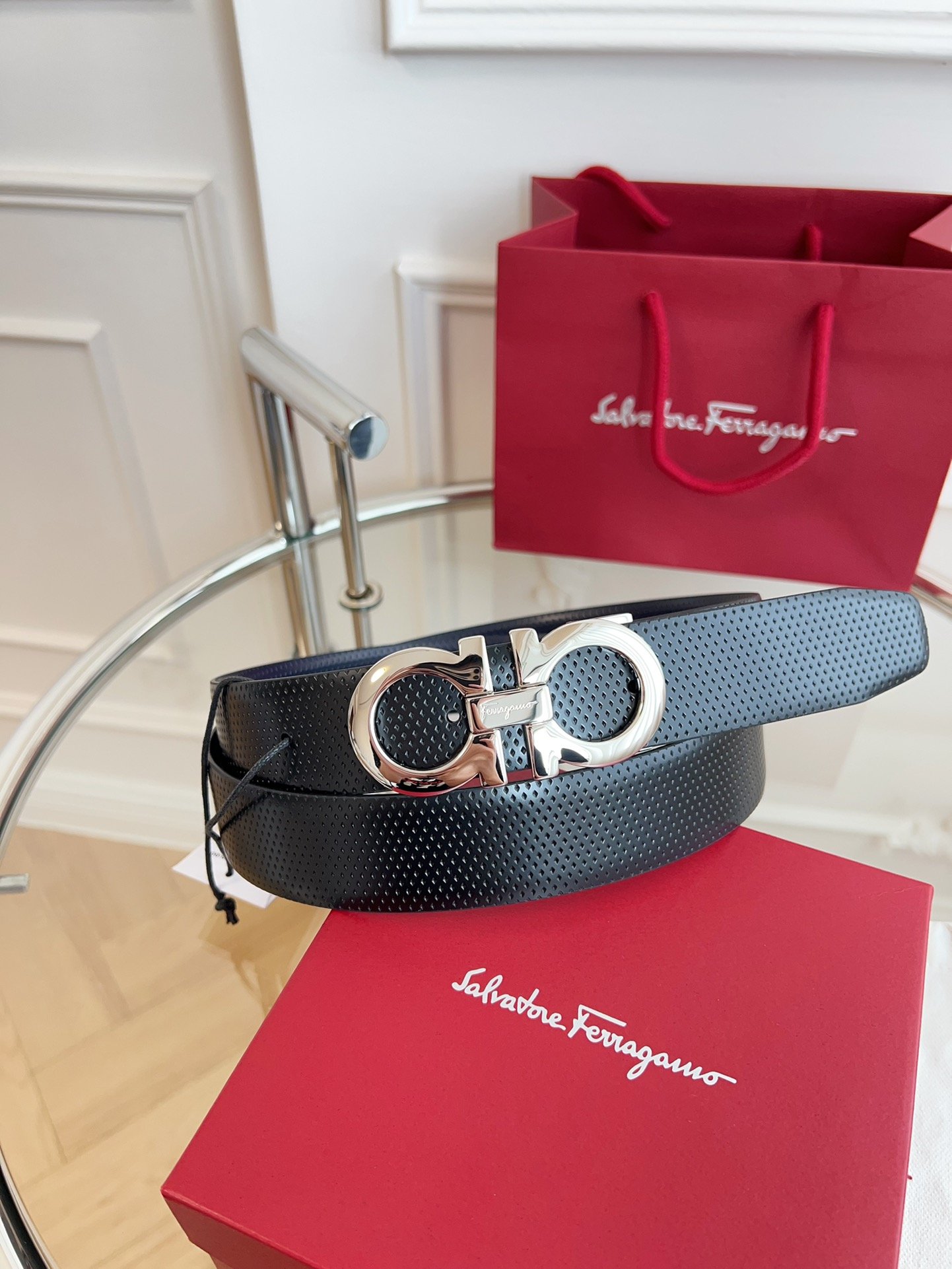 Ferragamo ceinture Gancini réversible à micro-motif