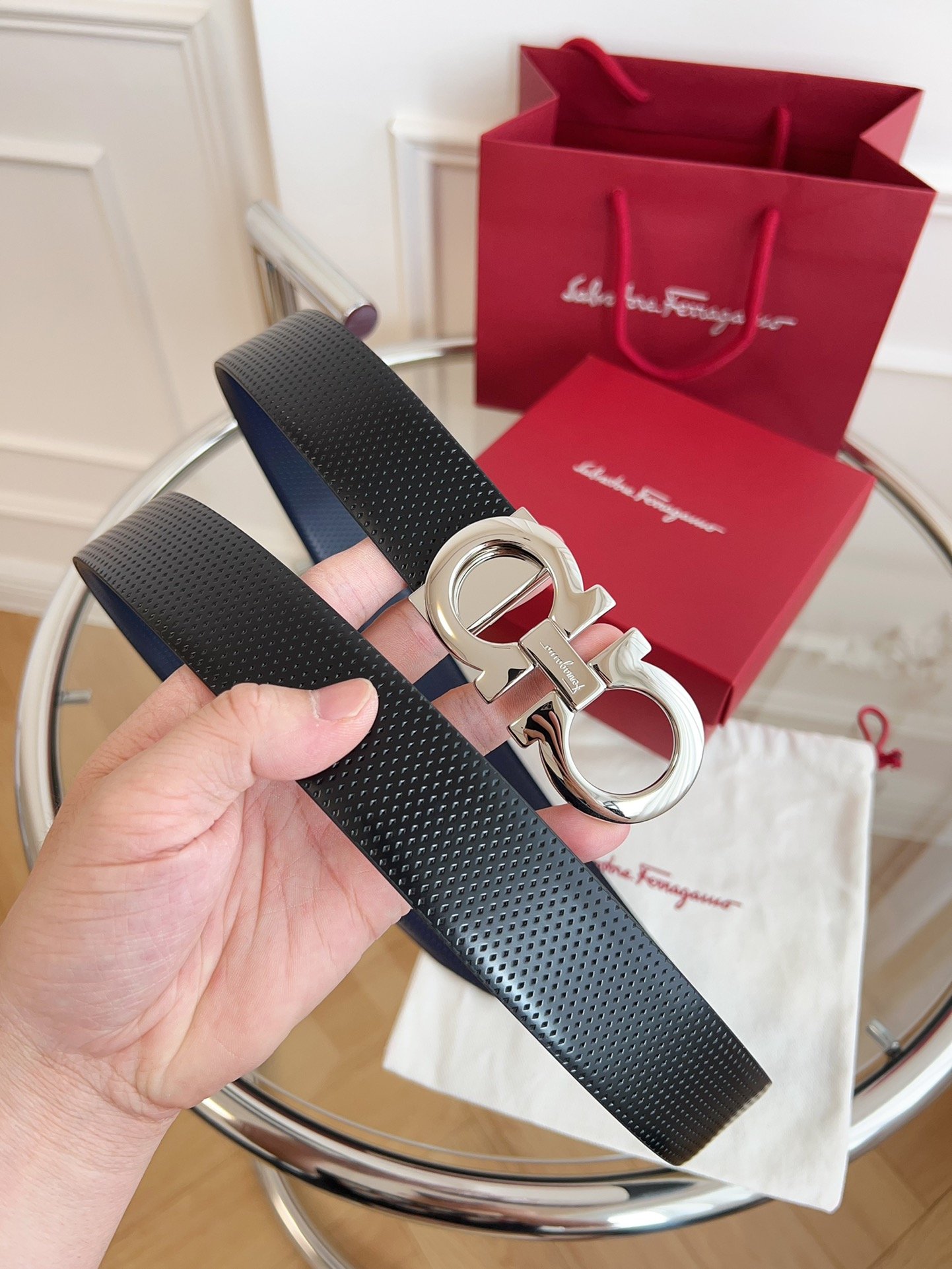 Ferragamo ceinture Gancini réversible à micro-motif