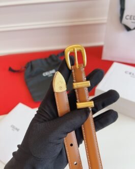 Celine ceinture fine camel à embout doré