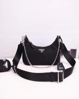 Prada Sacoche Re-Nylon à chaîne noire