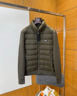 Prada Veste hybride matelassée et maille olive