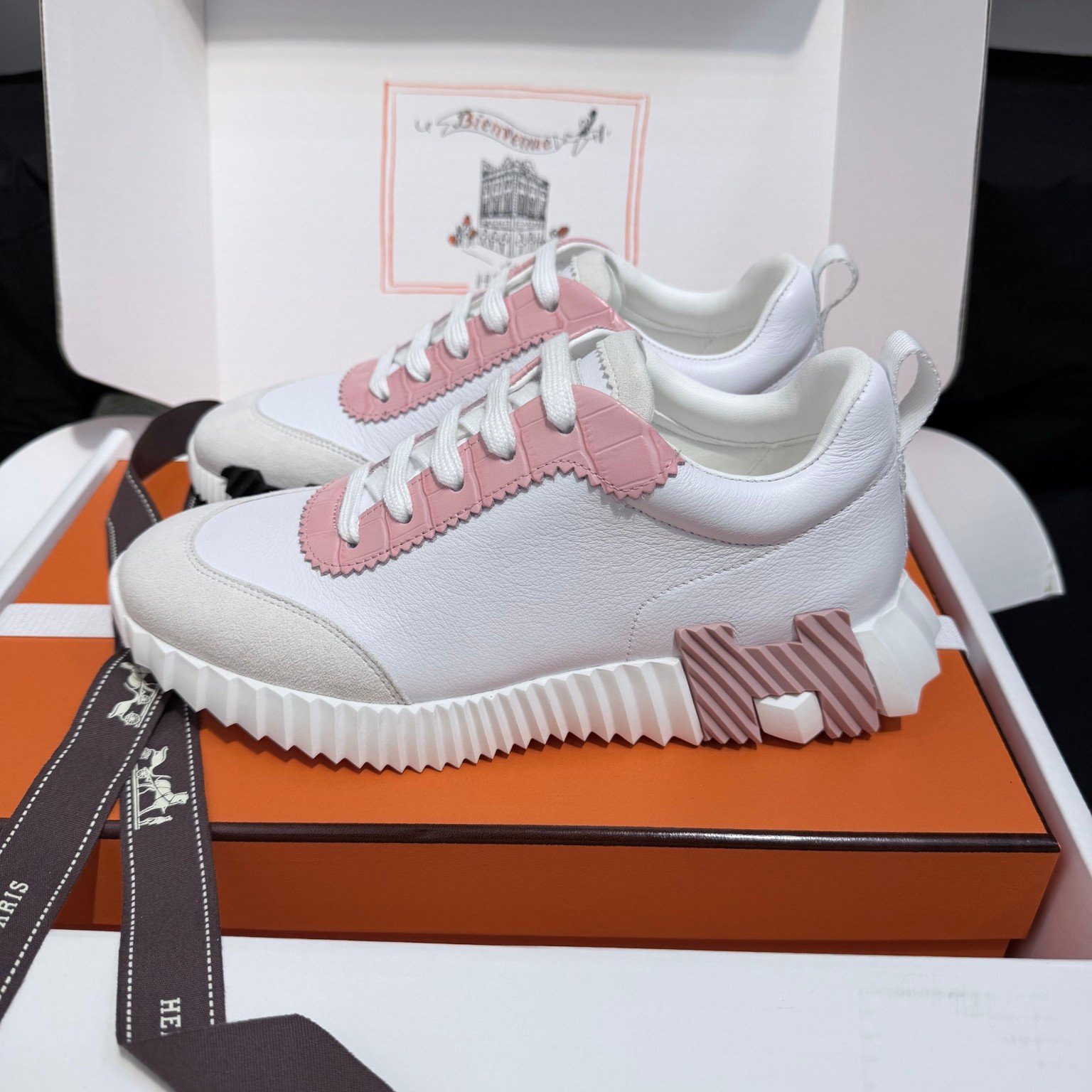 Hermès Bouncing sneakers blanc et rose