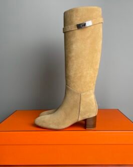 Hermès Story 50 bottes en veau velours beige