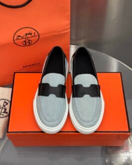 Hermès Job mocassins en toile grise et noir