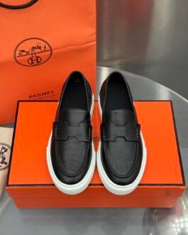 Hermès Job mocassins en cuir noir