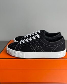 Hermès Baskets basses H en toile noire
