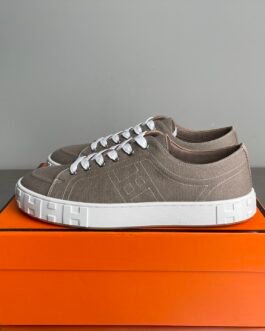 Hermès Baskets basses H en toile taupe