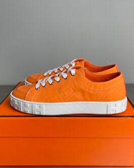 Hermès Baskets basses H en toile orange